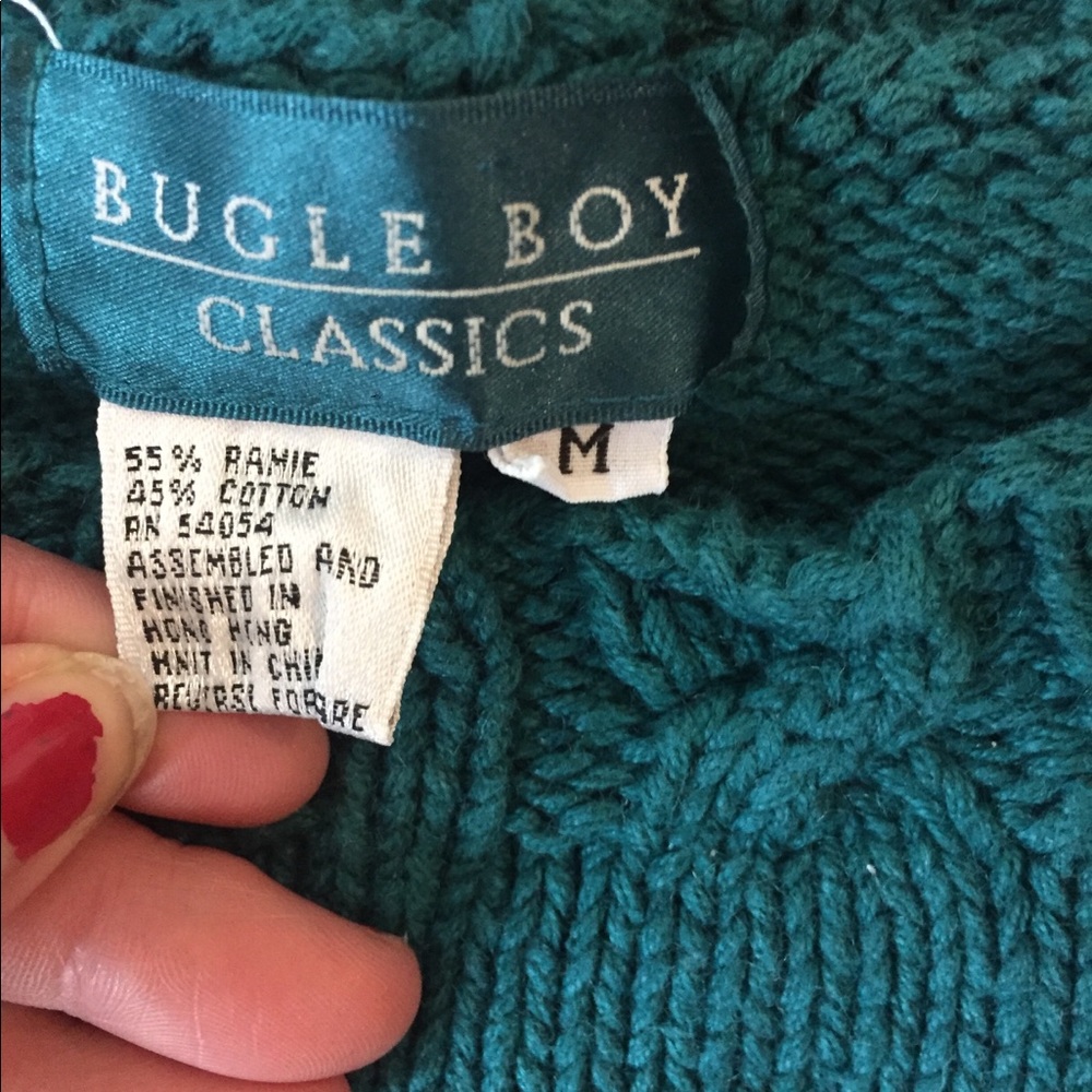 Vintage floral rose Greek key aqua teal sweater M - Picture 4 of 6